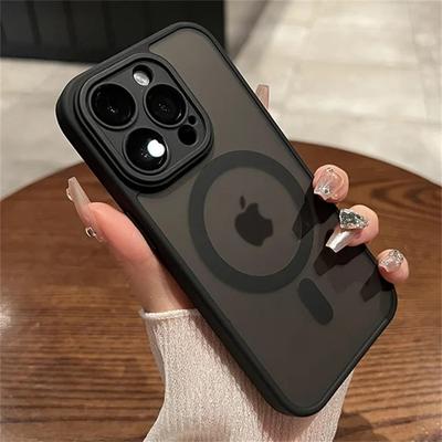 Capa de carregamento magnético sem fio Magsafe Matte Armor para iPhone 11 12 13 14 15 Pro Max Plus, capa de proteção de lente à prova de choque