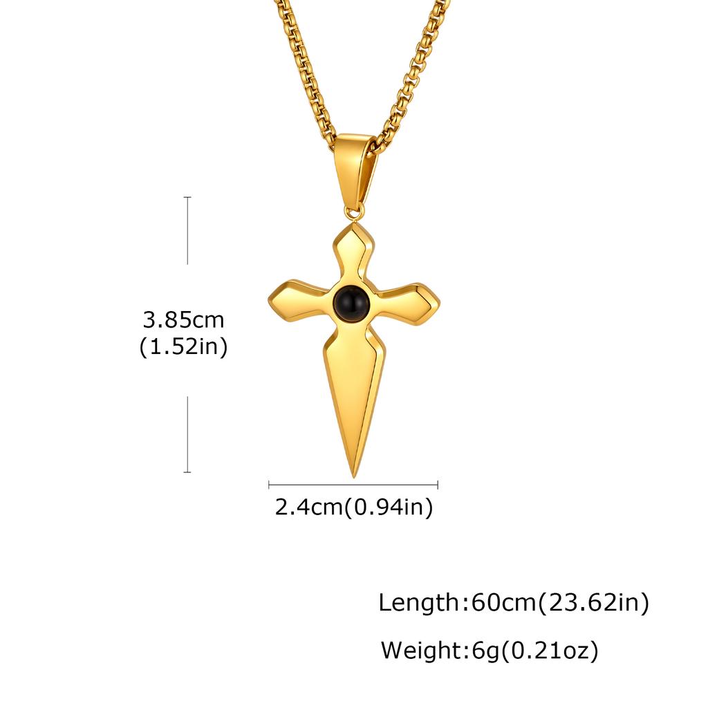 Vnox Cross Pendant Necklace for Men Boys, Gold Silver Color Stainless Steel Black Onyx Inlay Box Chain Punk Hip Hop Jewelry Gift