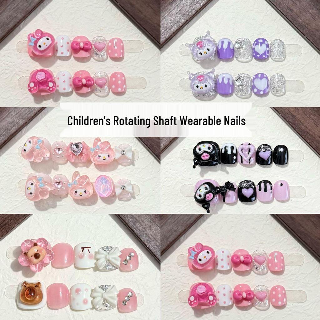 Drehbare 3D Kuromi Cartoon Maniküre-Sticker für Kinder – Handgemachte tragbare Nägel