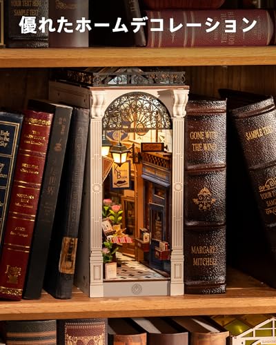 ROBOTIME Buchnische Bausatz, DIY 3D Puzzle Handwerk, Handgefertigter Miniatur-Puppenhaus-Bausatz aus Holz mit Buchständer, Montierte Bücherregal-Dekoration, LED-Schaltlicht,