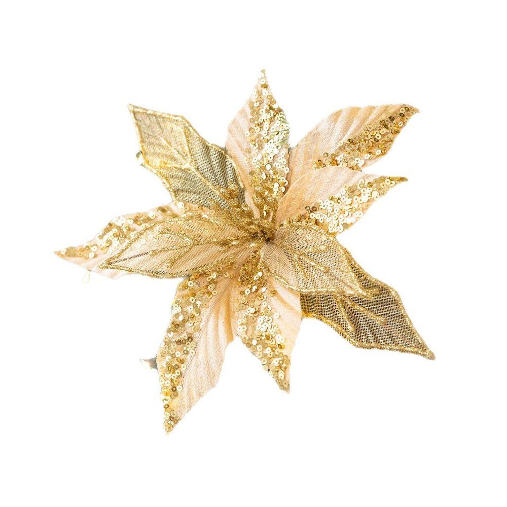 Fabric Plastic Xmas Decorative Flowers DIY Decoration Glitter Fake Flower  Xmas Tree Decorations