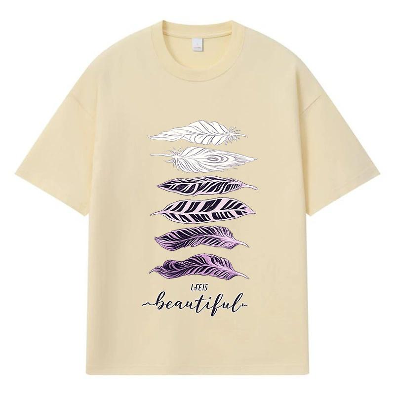 

2026 Feather Printed Graphic Y2k Harajuku Streetwear 100% Cotton T Shirt Casual Oversized Summer Men T-shirt XXXL хакі
