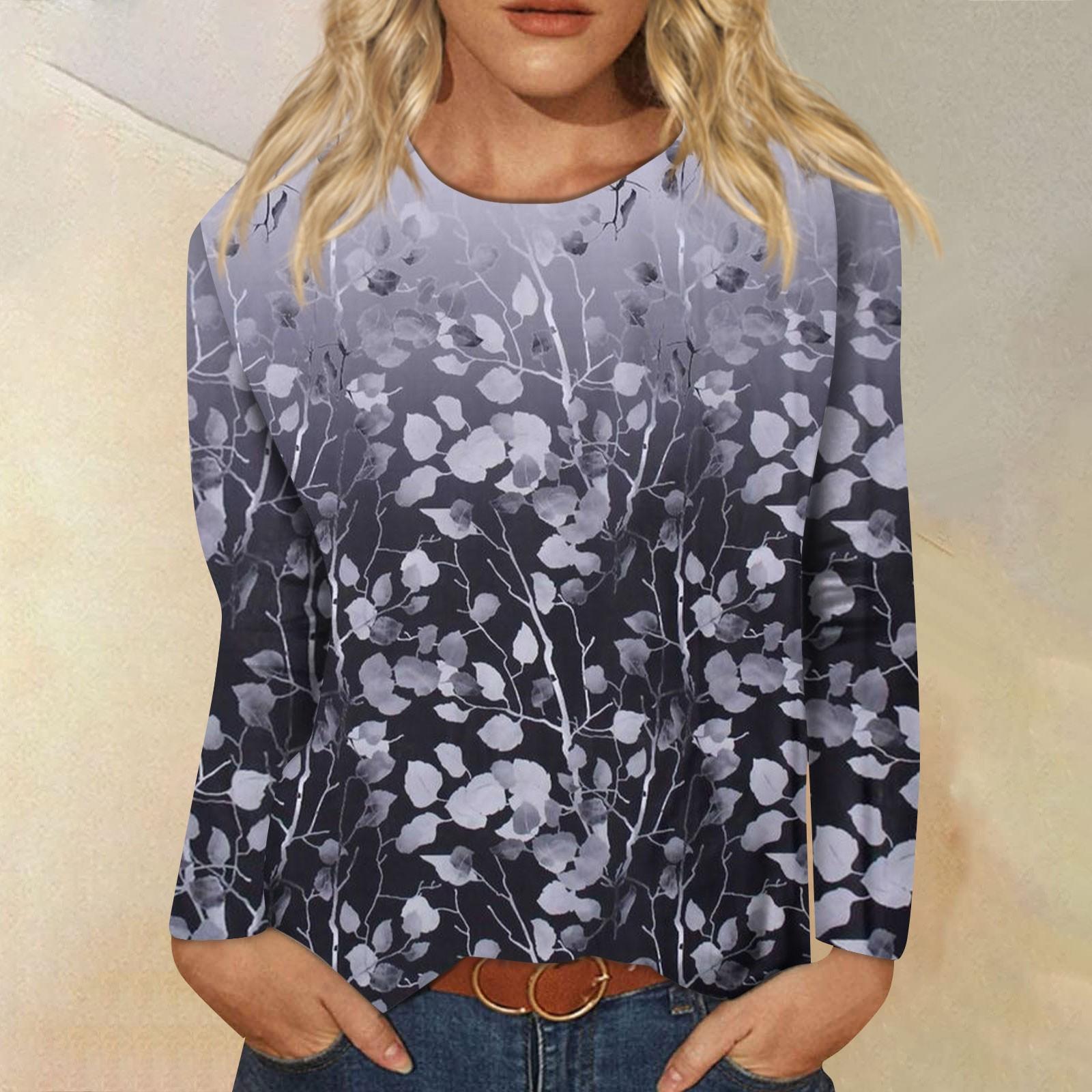 

Женская мода, повседневная блузка с длинным рукавом и круглым вырезом, пуловер с принтом M