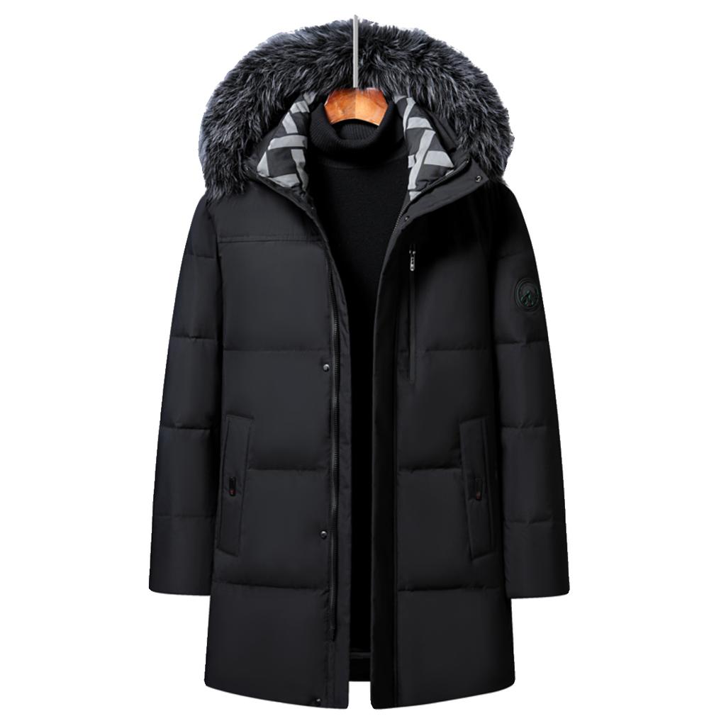 Middle-aged and Elderly Men's Down Jacket Mid-length Winter New Style Casual Fur Collar Warm Coat