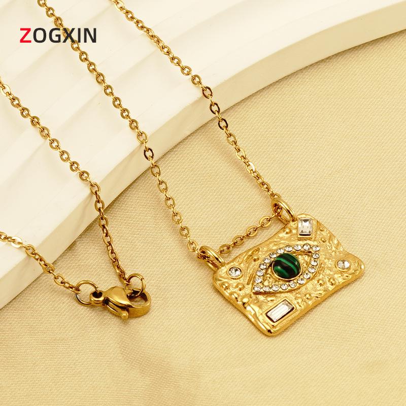 

Stainless Steel 18K Gold Malachite Evil Eye Necklace - European and American Design 2023 18K золотой