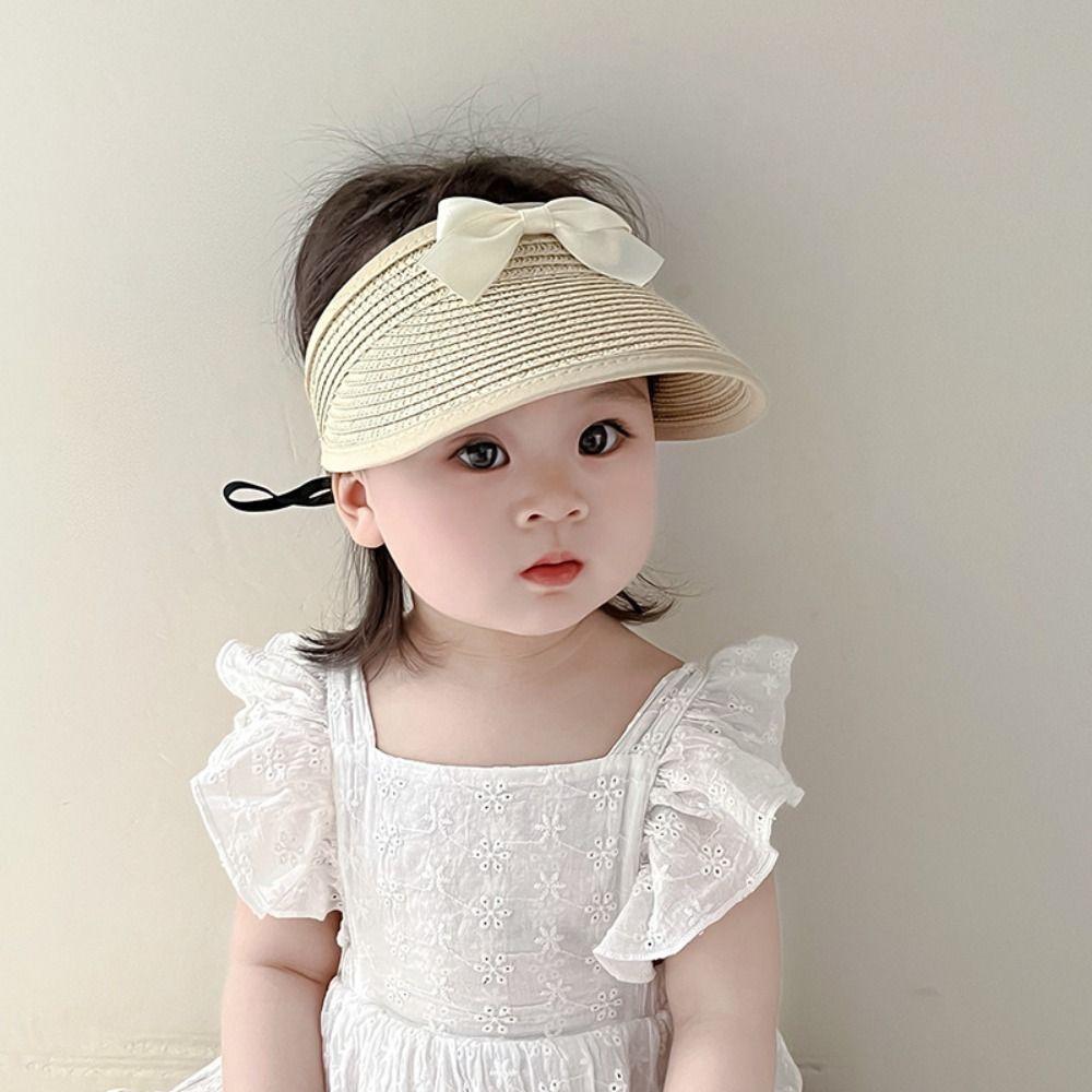 Empty Top Bow Straw Hat Korean Visor Cap Fashion Baby Straw Caps  5-36 Months