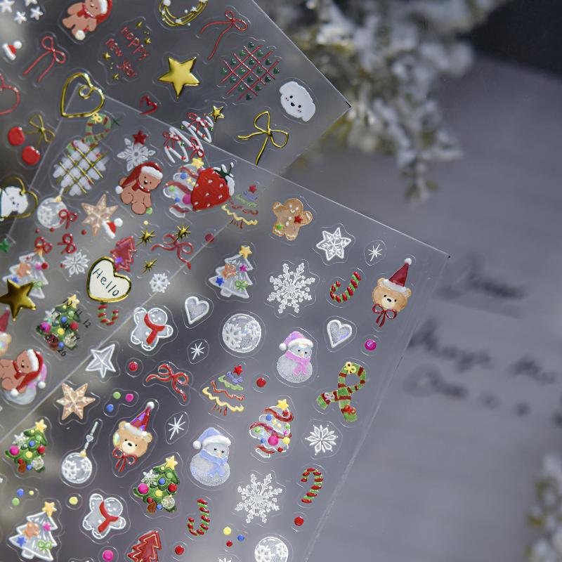 1Sheet Snowflake Penguin Sticker For Nails Cute Crystal Ball Lace Red Hat Star Bow Christmas Tree Nail Art Stickers Decoration