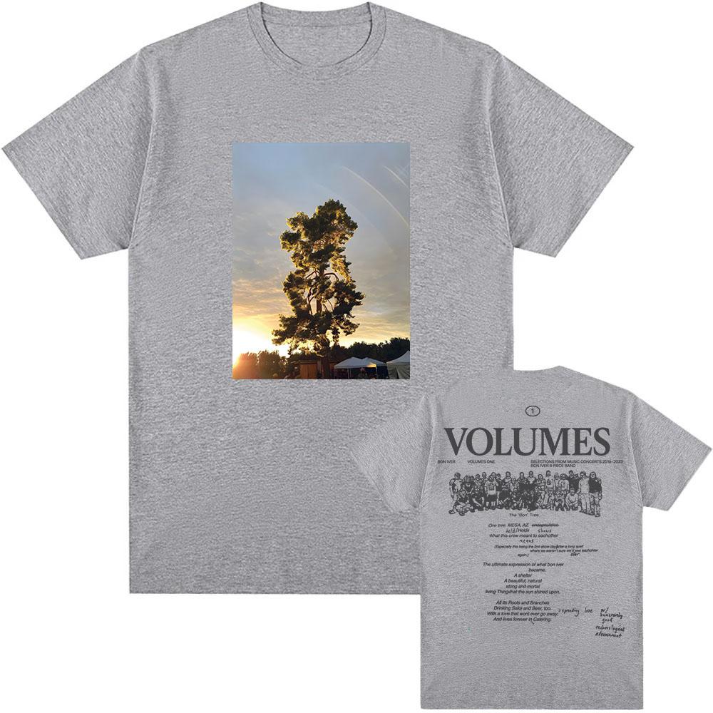

VOLUMES Tree Tee Fashion Design Bon Iver Band T-shirt Summer Unisex Short Sleeve Merch Clothing O-neck Casual Men Women Tshirts M сірий