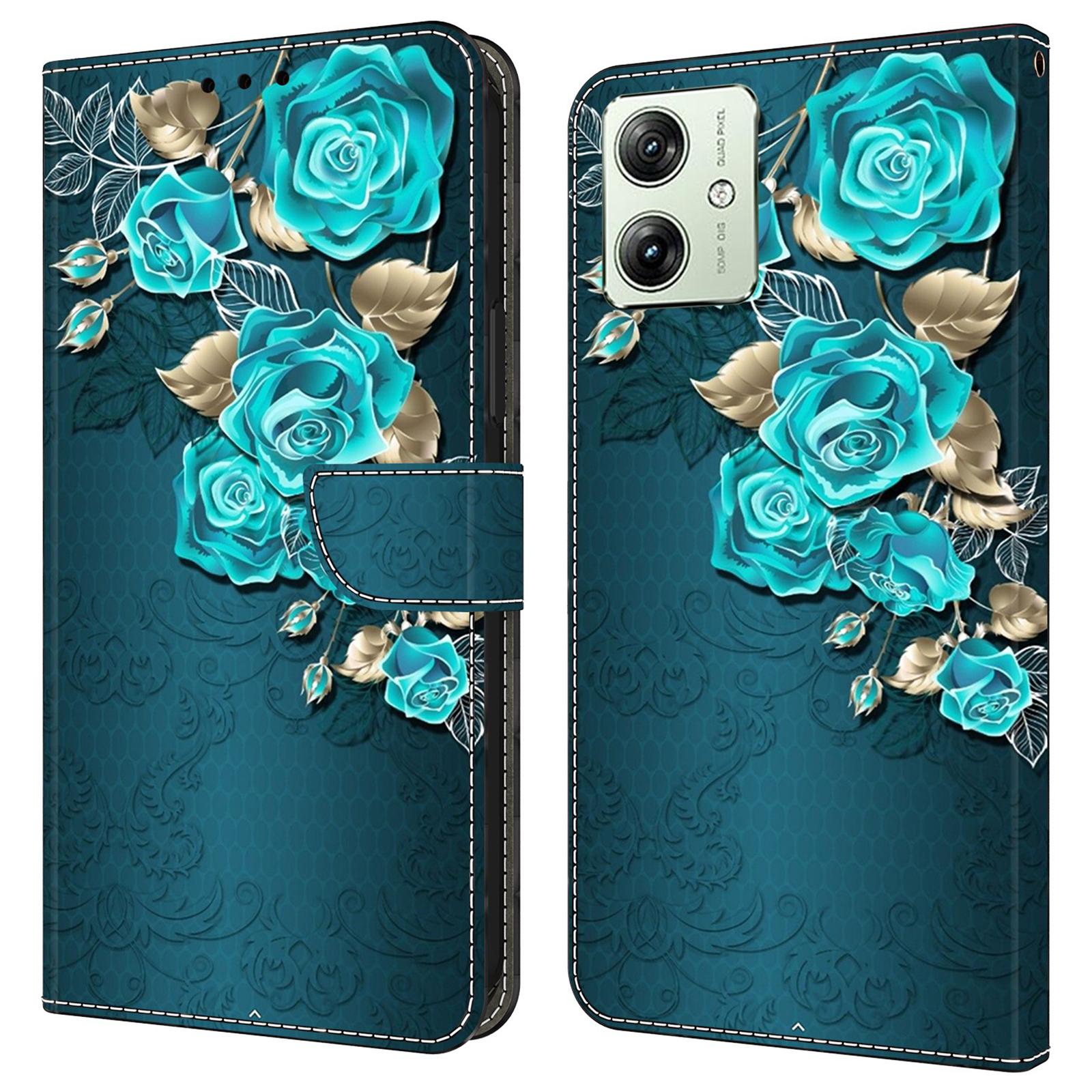 

Wallet Phone Case for Motorola Moto G54 5G Case 3D Pattern Printing Leather Flip Cover Blue Rose