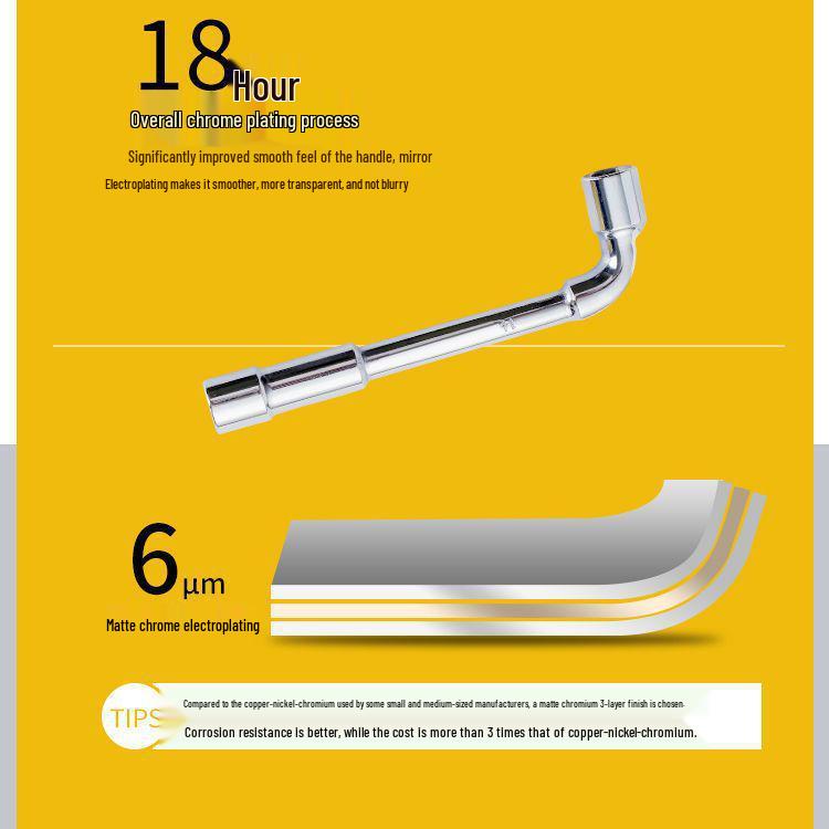 L-Shaped Through-Hole Socket Wrench, 6-22mm Hex with Hook & Elbow Design.
