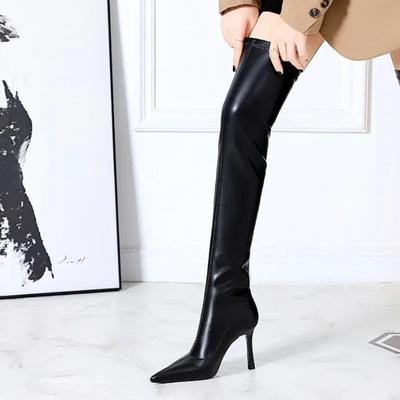 Fashion Winter European American Style Minimalist Long Boots Ultra-high Slim Heels Pointed Toe Sexy Knee Length Boots Autumn/Spring 2024