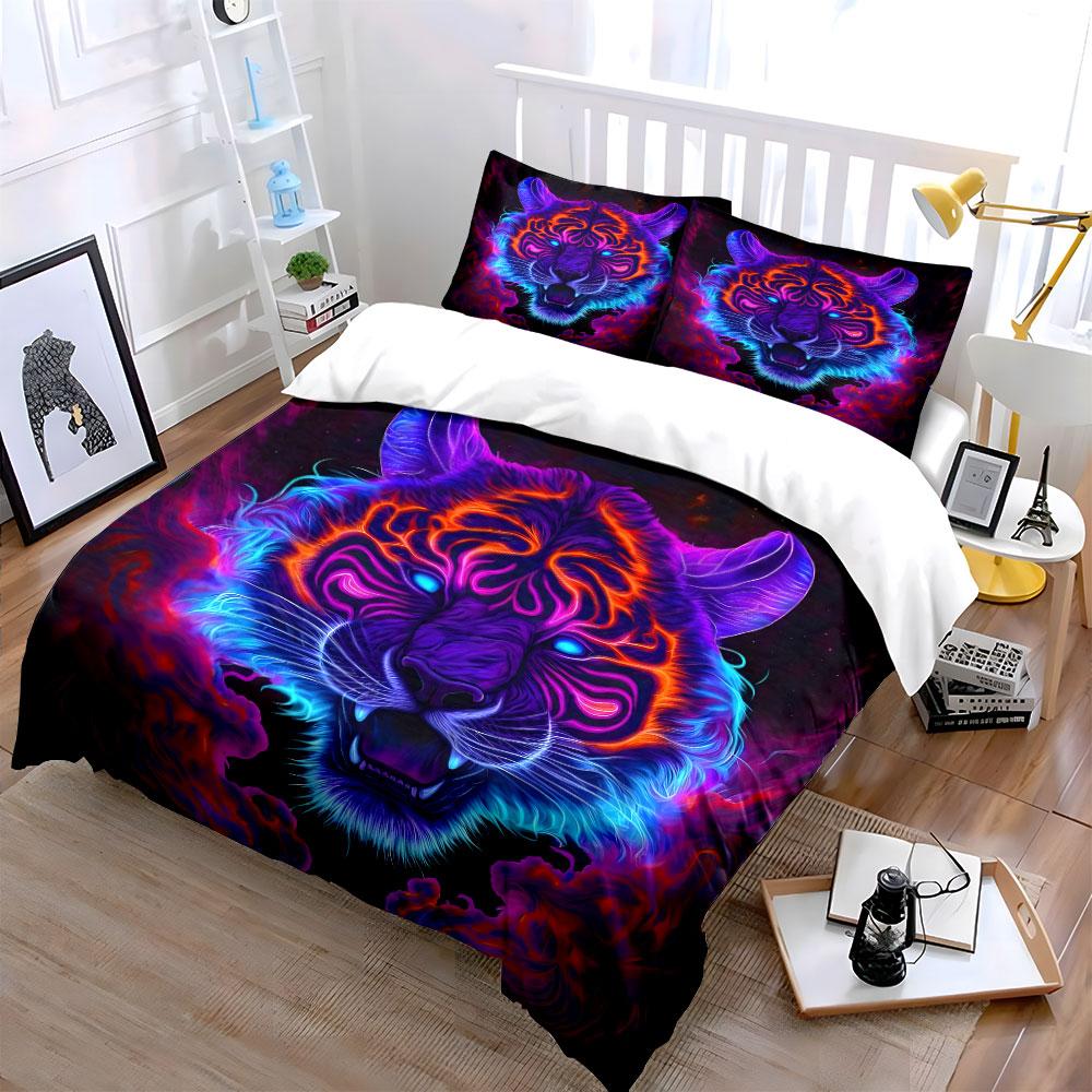 Neon Tiger Art Decor Set Soft Comfortable Duvet Cover Bedding Set Included 1*Duvet Cover & 2*Pillowcases, Gift