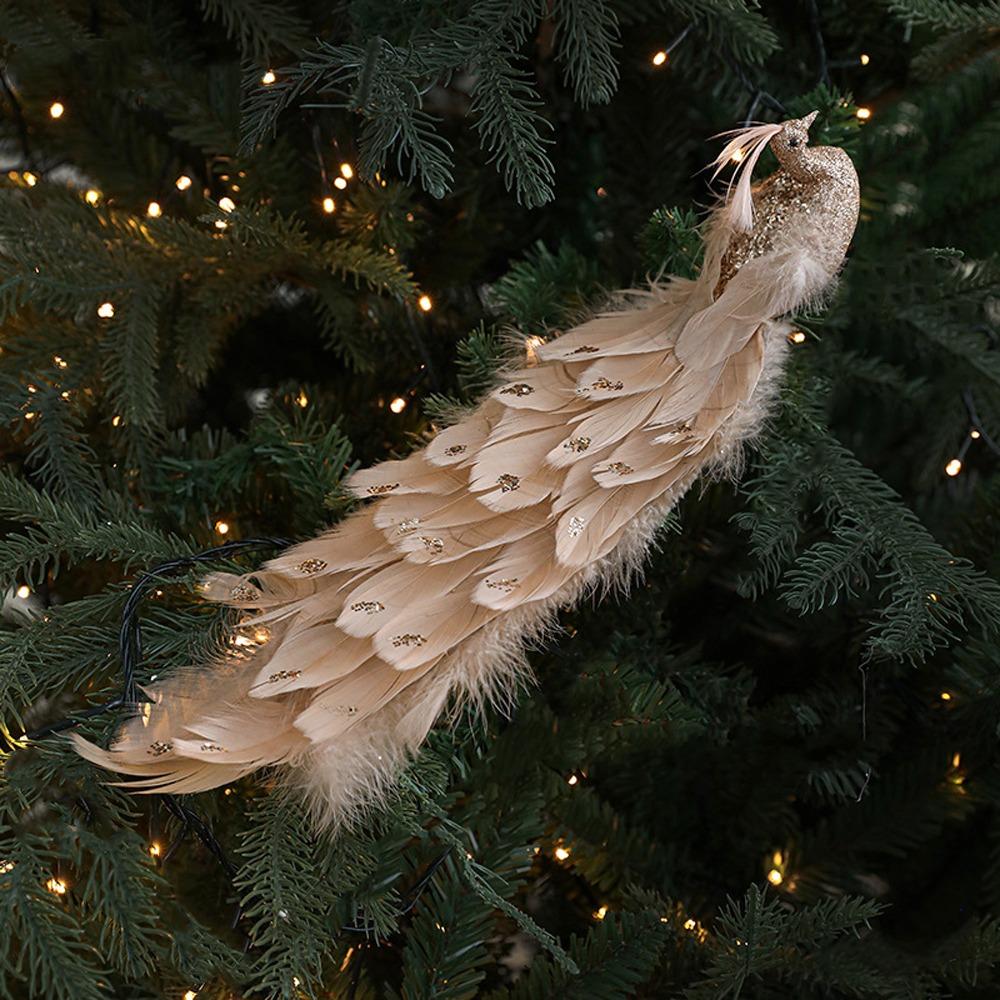 Colorful Christmas Bird Ornaments Glitter Feather Simulation Peacock  Parties Supplies