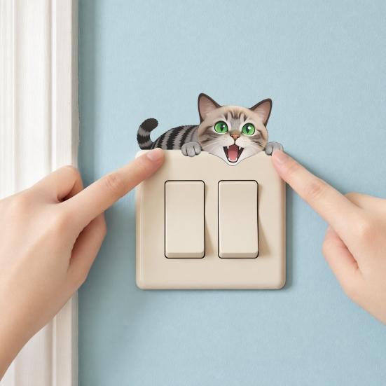 yangyizhi Light Switch Plate Stickers, Cartoon Animal Cute Cat Decor, Waterproof Removable Stickers for Switch, Wall Outlets, Bedroom, Living