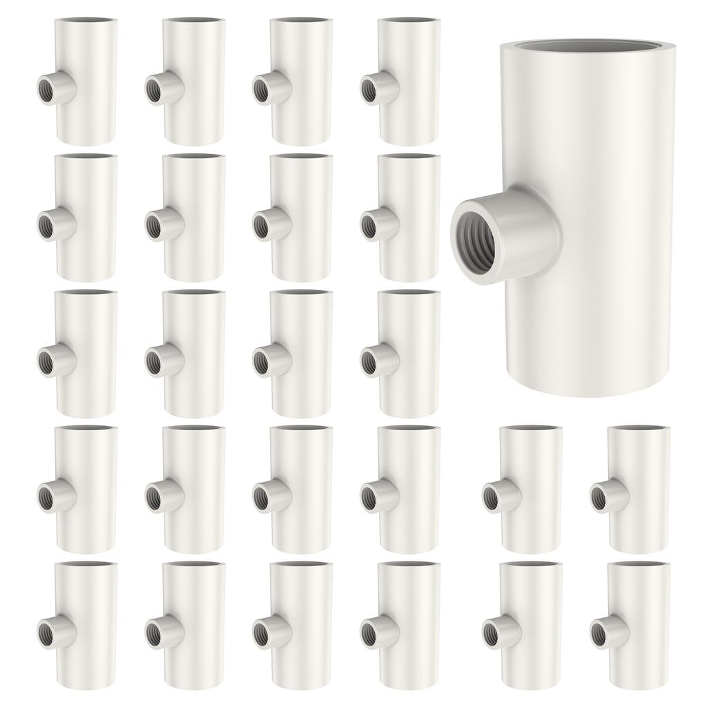 25Pcs Chicken Waterer PVC Tee Fitting White Automatic Poultry Waterer Poultry Water Drinker Waterer Nipples for Ducks Chickens