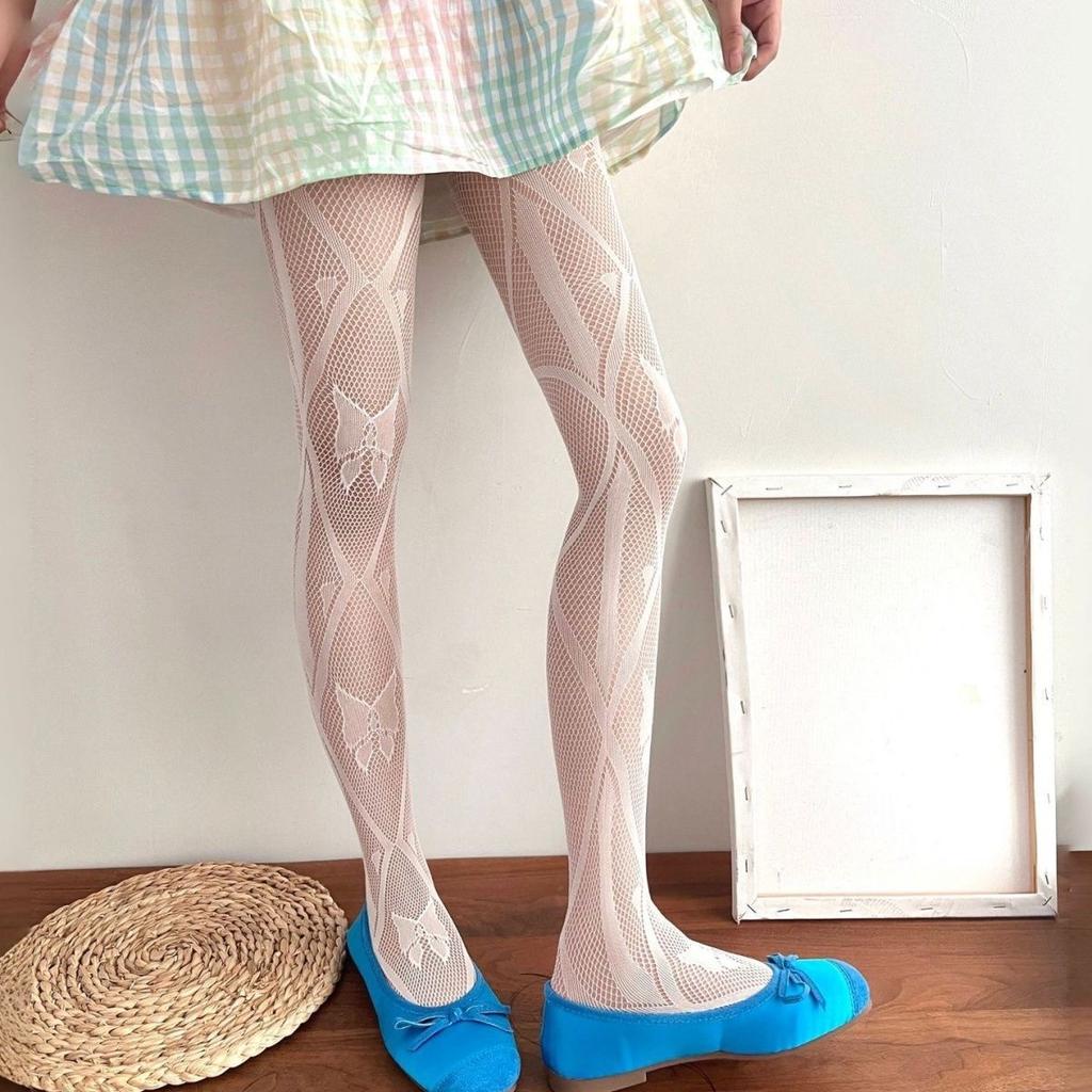Rhombus Bow Millennial Fishnet Socks Sexy Y2K Shibuya Babes Sweet Cool Hollowed-Out Grid Lolita Pantyhose