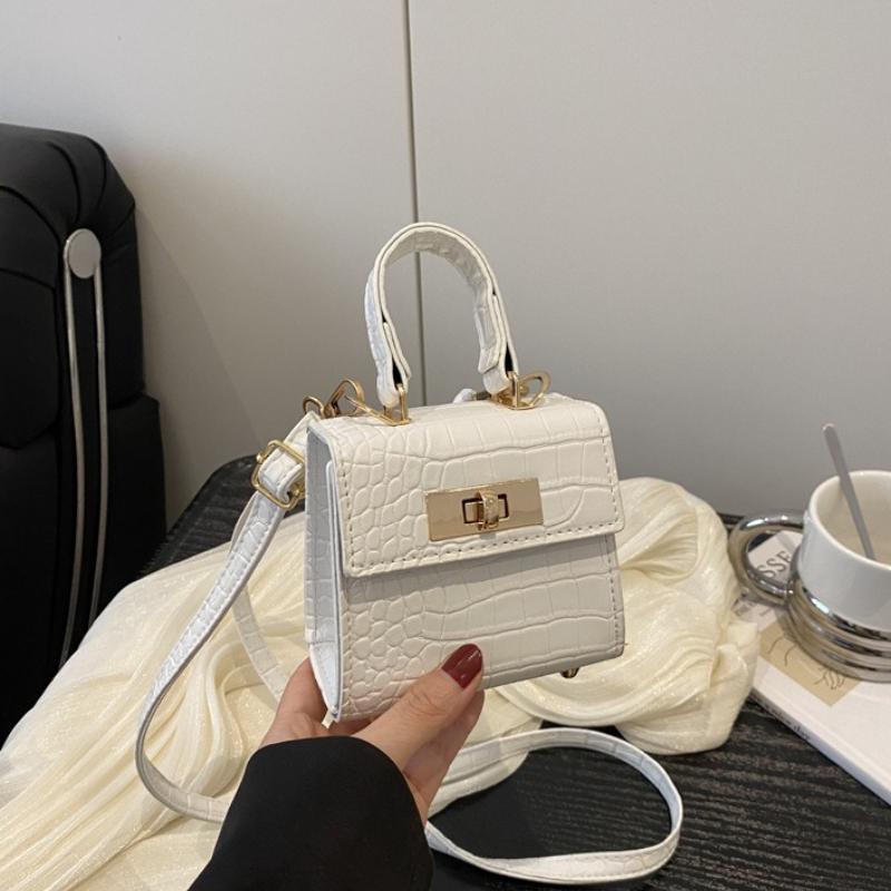 Fashion Crocodile-Embossed Mini Top Handle Bag with Gold Lock Detachable Crossbody Strap Faux Leather Shoulder Purse for Women