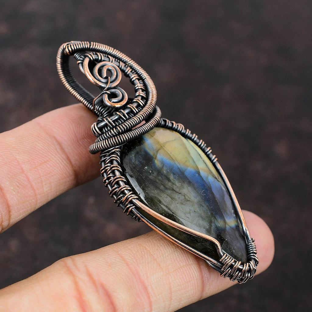 Labradorite Copper Pendant Copper Wire Wrapped Pendant Handmade Gemstone Jewelry Copper Jewelry Wrapped Labradorite Pendant Anniversary Gift
