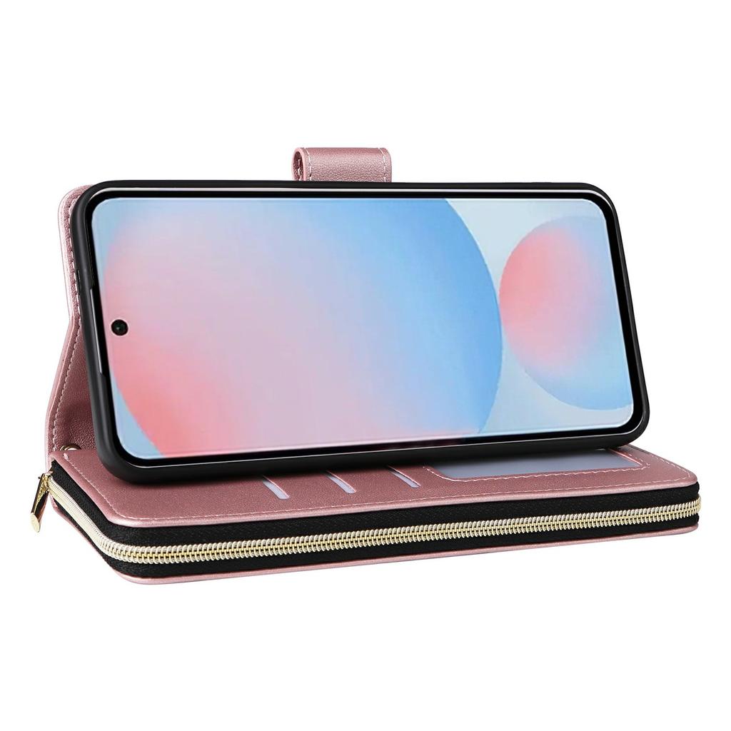 For Samsung Galaxy A57 5G Case 9 Card Slots Zipper Pocket PU Leather Phone Cover with Wrist Strap