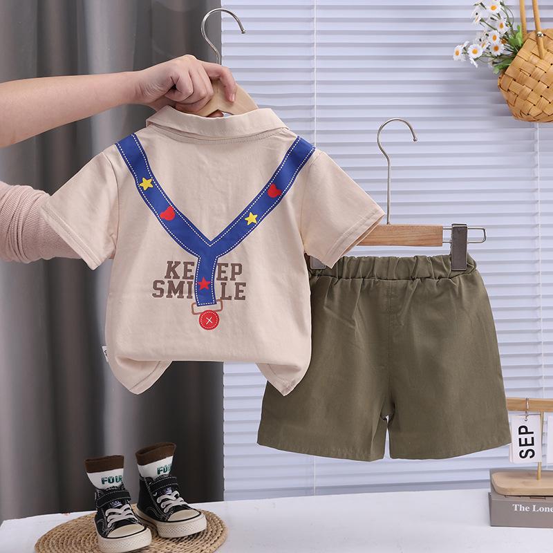 2026 Boys' Summer Stylish Bear Print Shorts Set - Trendy Two-Piece Outfit