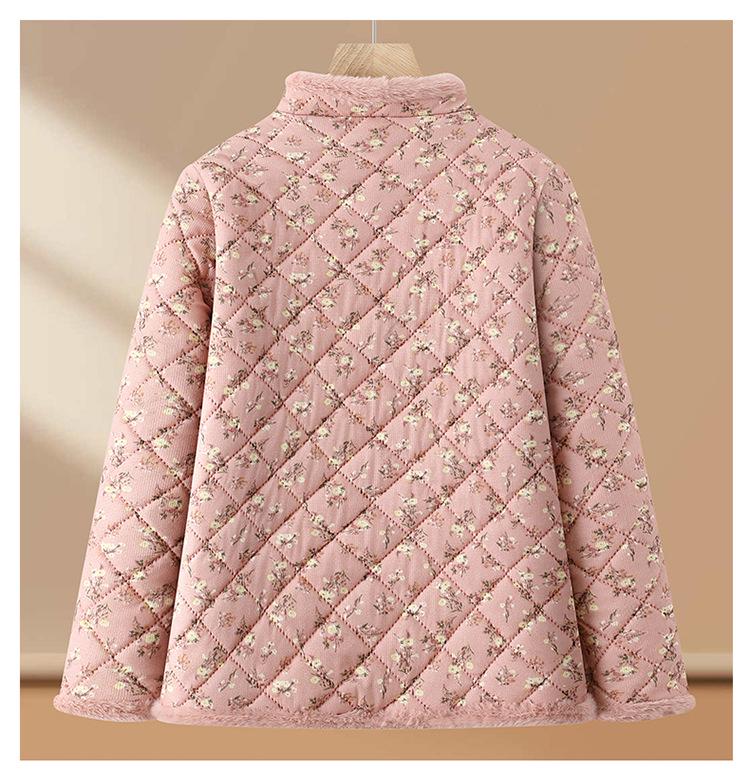 2025 Winter Floral Plus Velvet Cotton Jacket - Warm, Thickened, Stylish Outerwear for Women, Small Floral Design
