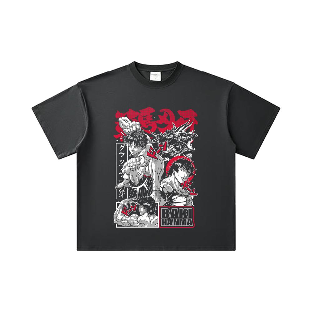 260 GSM Double Yarn 32 Count 100% Cotton Baki V3 Print Unisex Heavy Cotton T Shirt