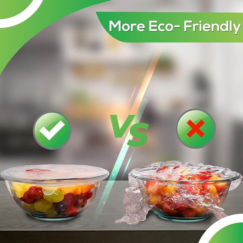6Pcs Food Grade Silicone Preservation Cover Reusable Airtight Food Universal Dish Stretch Round Lids For Kitchen Accessories