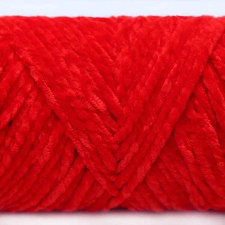 3 Strands Glossy Velvet Hand-Woven Thread Woven Scarf Doll Blanket Chenille Thread Segment Dye 100G Ball