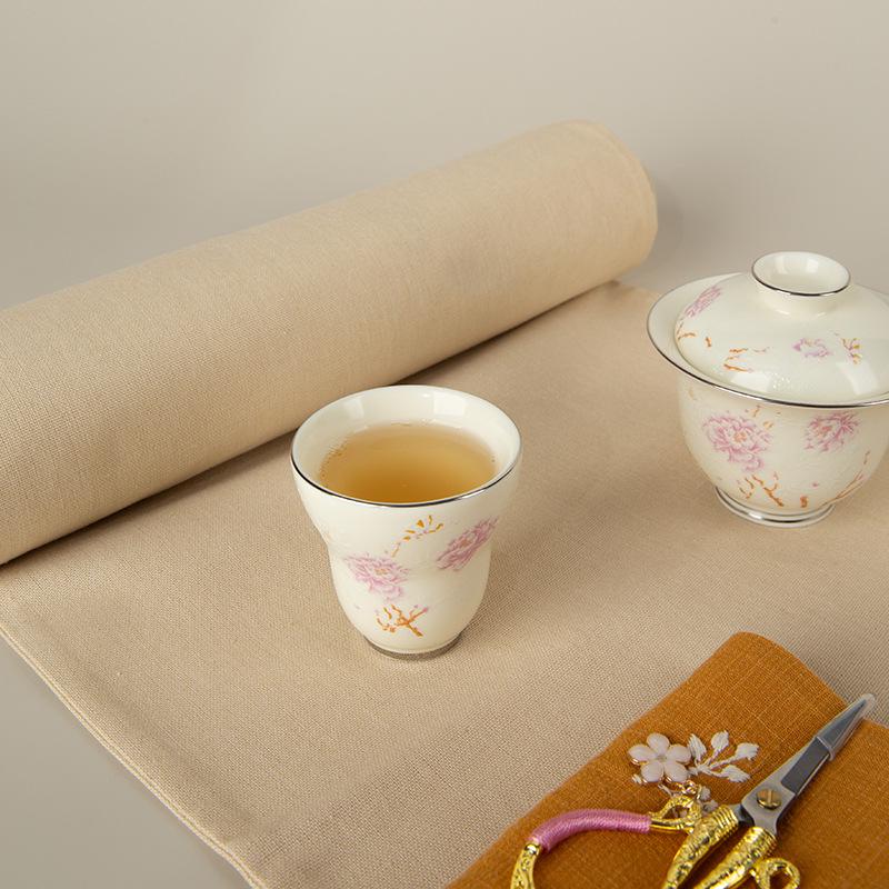Apricot Yellow Butterfly & Floral Gaiwan Tea Cup with Silver Edge - High-grade Ceramic for Women's Tea Brewing