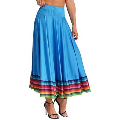 Maxirok Dames Volksdansrok Elastische Taille Spaanse Zwaairok Regenboog Grote Zwaaizoom Mexicaanse Flamenco Optreedrok