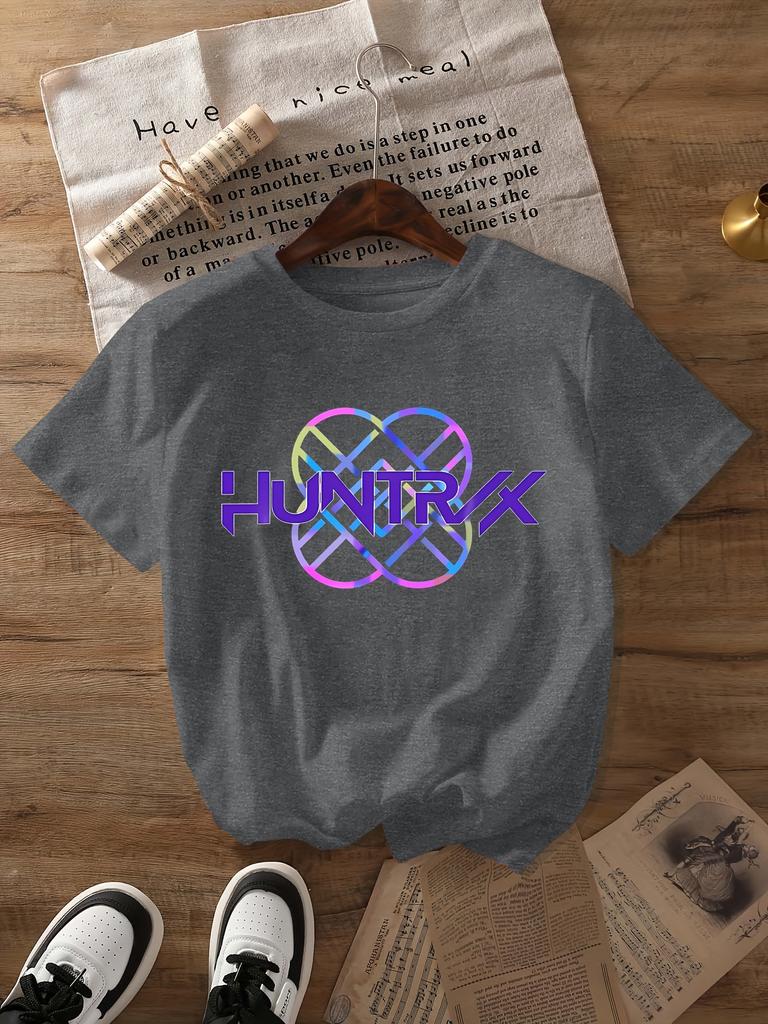 Women's Kpop Devil Hunter Graphic T-shirt Purple Silhouette Design With Mira Rumi Zoey Names Casual Crew Neck Short Sleeve Top