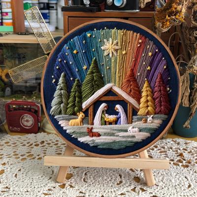 1/2 Sets DIY Nativity Embroidery Kit Adults Beginners Christmas Holy Story Stamped Cross Stitch Hand Embroidery Starter Kit DIY Enthusiasts Gift