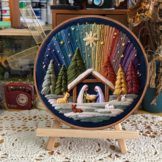1/2 Sets DIY Nativity Embroidery Kit Adults Beginners Christmas Holy Story Stamped Cross Stitch Hand Embroidery Starter Kit DIY Enthusiasts Gift
