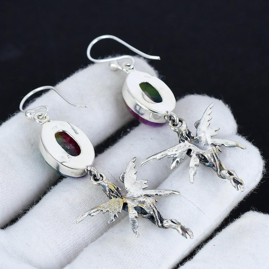 Natural Rainbow Solar Quartz Gemstone Antique Earrings 925 Sterling Silver Earring, Boho Silver Jewelry Dangle Earrings, Gifts For Birthday Gifts