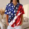 Women’s Short Sleeve Button Down Shirt with Star and Stripe Print Casual Loose Fit Blouse Lightweight Summer Top for Everyday Wear