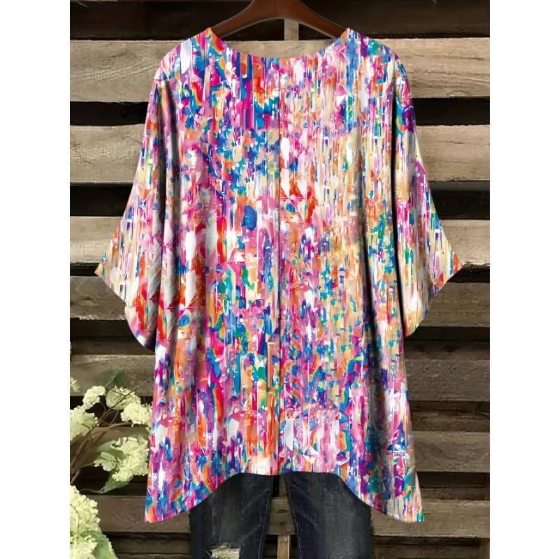 Summer Fashion New Large Size Crew Neck Abstract Graphic Print, Accessories Not Included.