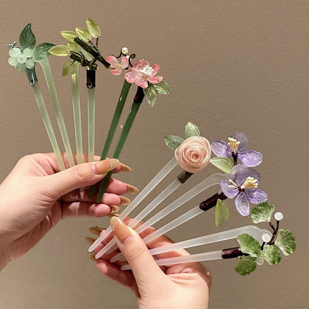 Hair Sticks for Buns Chinese Style Hair Stick Flower U Shape Hairpin Retro Women