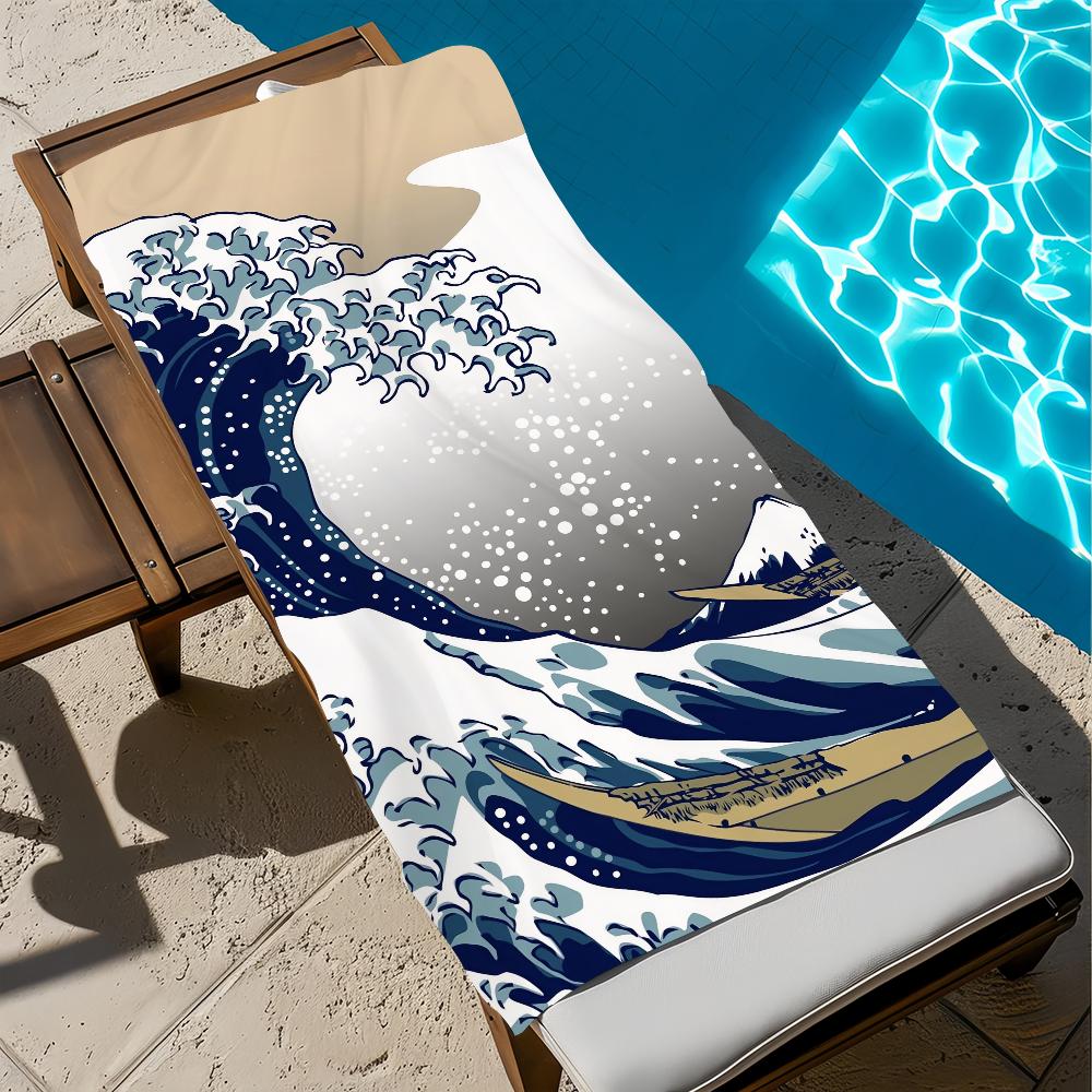 

Beige Cartoon W-wave-e art Towel Large Quick-Drying Microfiber soft Beach Towel for Travel Fitness Sauna Bathing Camping W30*H60(CM)