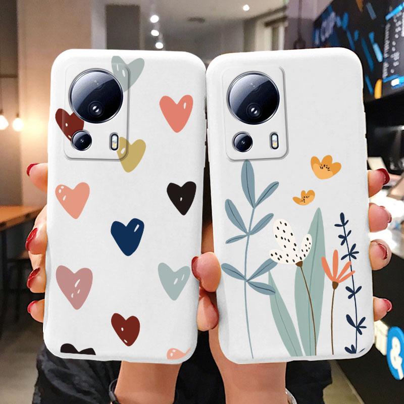 For Xiaomi 13 Lite Phone Case Cute Fashion Heart Flowers Soft Silicone Bumper Cover For Xiaomi13 Lite Fundas Shell Cartoon Gifts