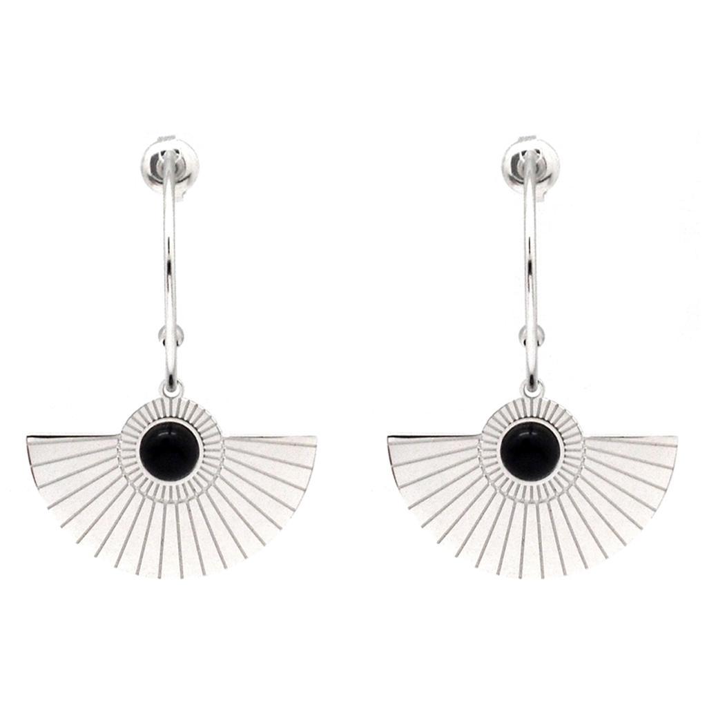 Les Trésors De Lily [Q5061] - Designer Stahl Creolen 'Cléopatra' schwarz silber - 25mm - 30x18mm