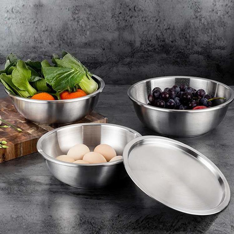 304 Stainless Steel Bowl with Lids Thickened Household Salad Bowl Sink Round Basin Vegetable Pot Kitchen Food Mixing Bowls Set