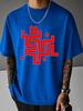 Unisex Summer Beige Short Sleeve Tee Red Arabic Geometric Line Graphic Print Crew Neck Loose Daily Casual Male Fashion Tops