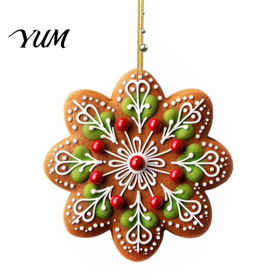 Indoor Hanging Decor 2D Acrylic Christmas Ornament, Gingerbread Snowflake Red Berry Decoration Decorative Holiday Pendants for Xmas Tree, Car Rearview