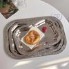 3pcs Elegant Stainless Steel Serving Tray Set Retro Dessert Breakfast Trays Decor Plate with Floral for Serving Drinks and Snack