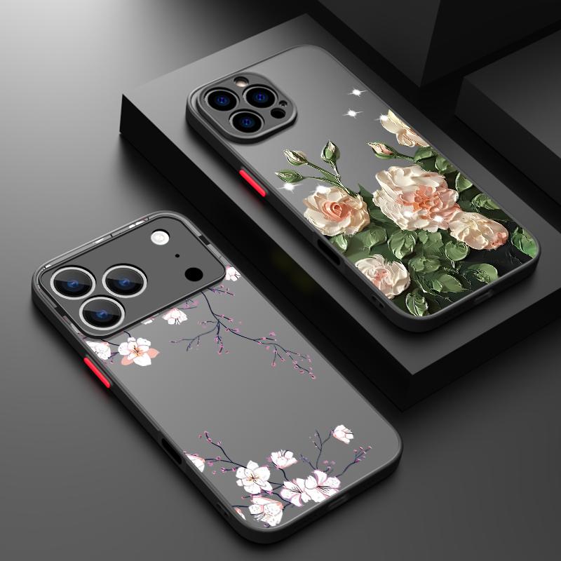 Black Rose Lotus Flower Print Phone Case For iPhone 17 Air 16 15 14 Pro Max 13 16 17 Pro 16e 17 Matte Shockproof Soft Edge Hard Cover