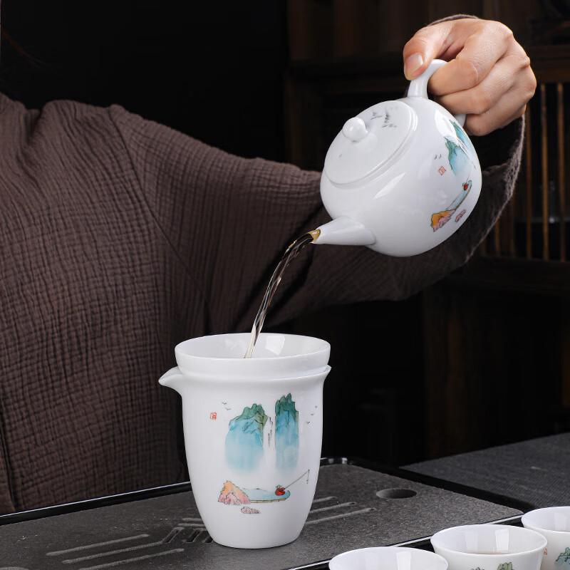 Hand-Painted Mutton Fat Jade Ceramic Kung Fu Tea Set