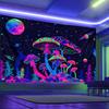 1pc Fluorescent Mushroom Moon Tapestry, UV Black Light Fantasy Plant Starry Sky Tapestry, Home Decoration Wall Hanging