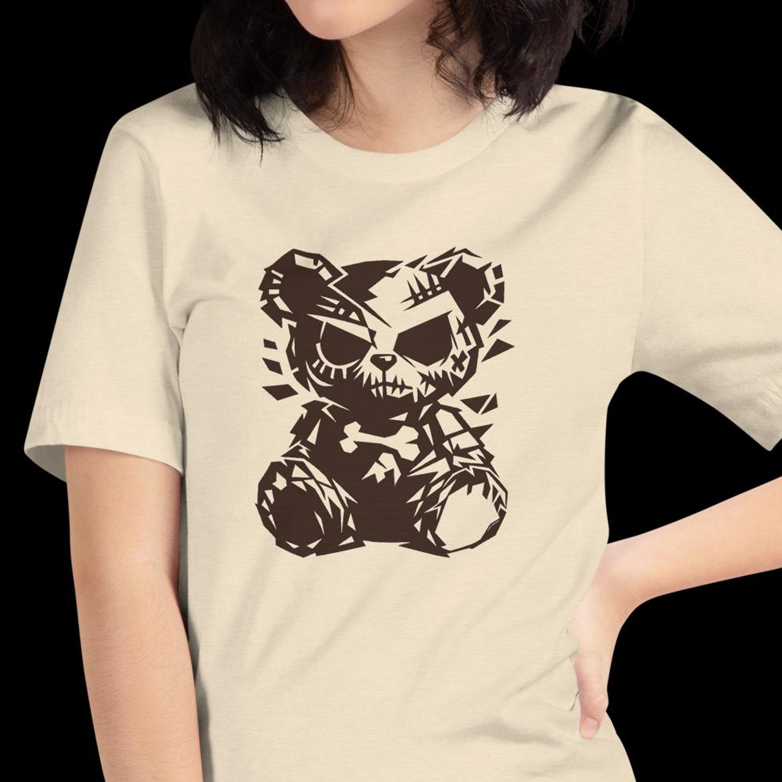 Gothic Teddy Bear T-Shirt, Creepy Punk Grunge Graphic Tee, Alternative Streetwear Apparel M
