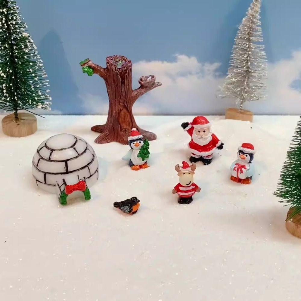 

7pcs Santa Claus Penguin Elk Micro Landscape Cute Snow Scenery Decoration Courtyard