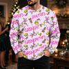 Men's Casual Loose Fit Long Sleeve Neck Tee with Christmas Print for Fall Winter